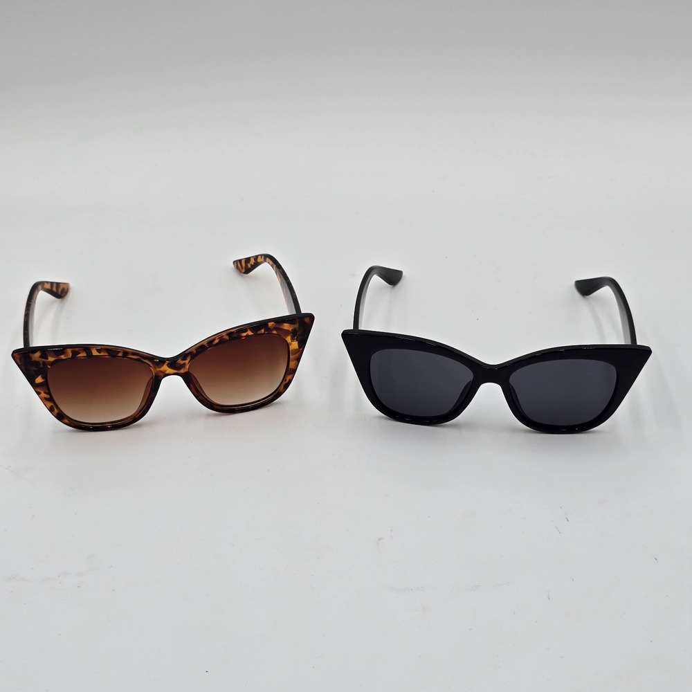 EasyHaute Cat‎ Eye Sunglasses 2 Pack Black & Tortoise w/ Satin Bag Retro UV
